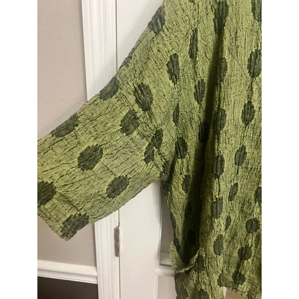 Cut Loose Linen Blend Polka Dot Tunic Top Green Lagenlook OS Hippie.     X - Picture 3 of 7